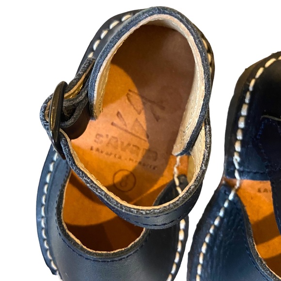 S’AVAM AVARCA Pons Sandals Leather Navy Blue Mary Jane Buckle Flats Handmade - Picture 4 of 10